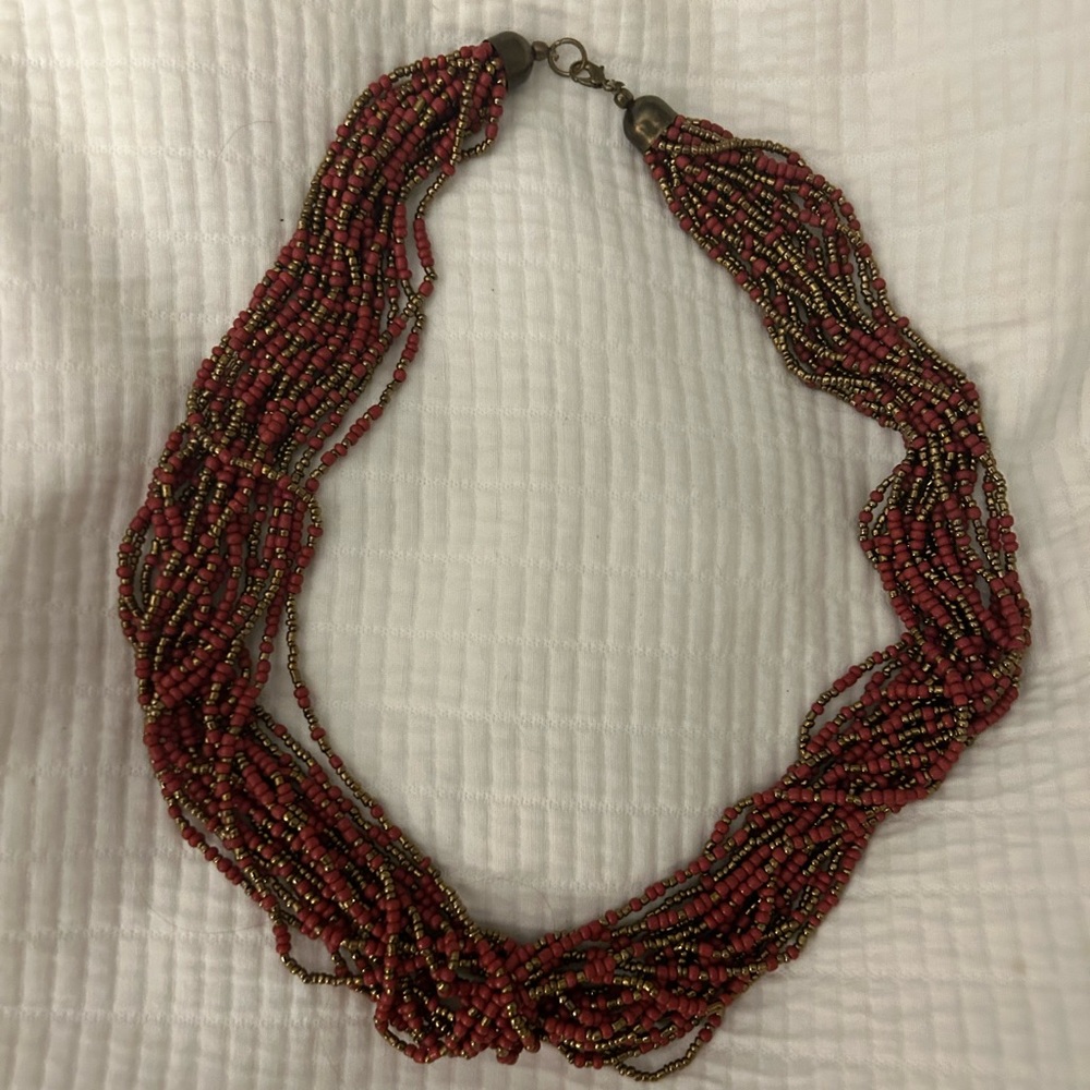 Anthropologie Red and Gold Multi-Chain Necklace